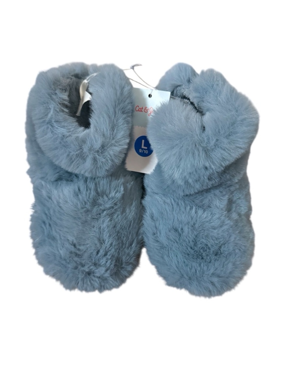 ✨Cat & Jack Light Blue Plush Kids Slippers LITTLE KIDS SZ L 9/10 NWT